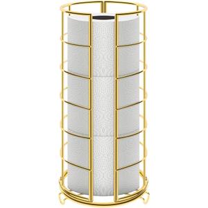 NearMoon Toilet Paper Organizer Stand, Free Standing 3 Rolls Tissue Storage, Metal Bathroom Accessory, Rustproof Toilet Roll Holder for Kitchen Countertop Inside Cabinet Shelf(Metal Base, Gold)