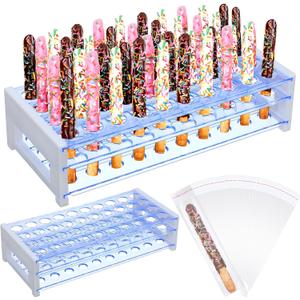 Pretzel Rod Holder and 100 Pcs Clear Bags Plastic Pretzel Sticks Stand up to 40 Rods for Christmas Wedding Birthday Treat Parties (Acrylic)