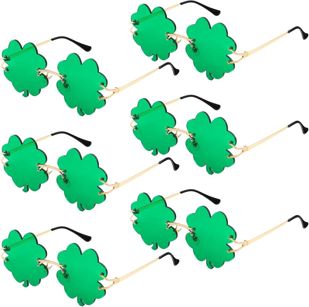 Oudain 6 Pairs St. Patrick's Day Irish Green Shamrock Sunglasses Green Leprechaun Costume Glasses St. Patricks Day Accessories Shamrock Irish Clover Sunglasses for Costume Accessories