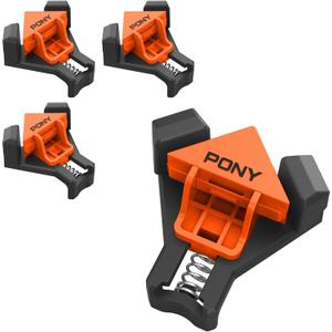 PONY 4-Pack Corner Clamp for Woodworking, 90 Degree Right Angle Clamp, Light-Duty Single Handle Wood Clamps, Adjustable Spring Loaded Woodworking Clamp, Frame Cabinet Wood Tools Accessories