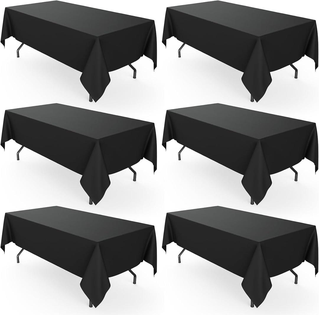 Pureegg Rectangle Table Cloth 60" x 102"  Durable Polyester Tablecloth Offers Reusable & Washable Protection, Ideal for Outdoor Party, Picnic, Wedding, Banquet and Birthday, 6 Pack, Black