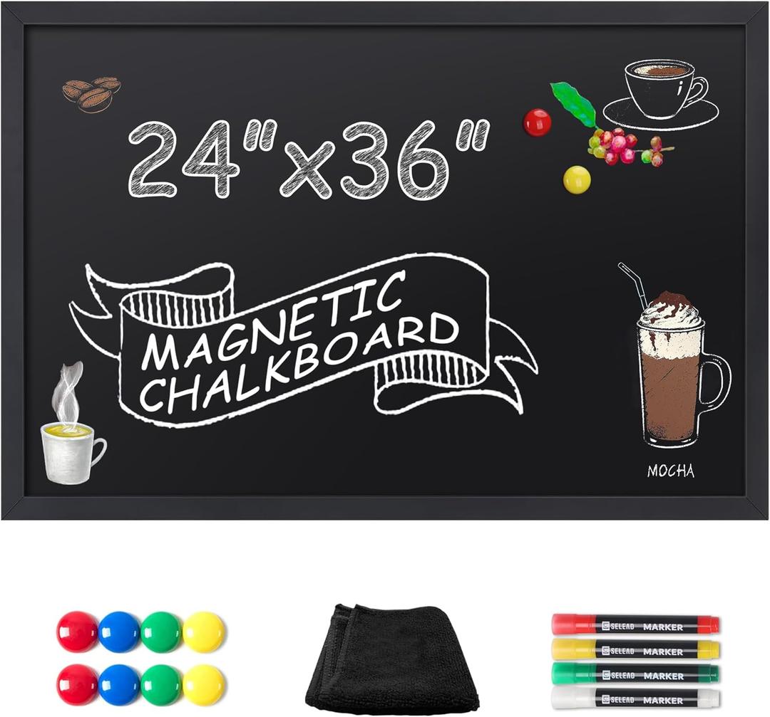 SELEAD Magnetic Chalkboard Words Sign - 24" x 36" Large Black Frame Wall Decor Bulletin Chalk Board for Menu, Business, Restaurant, Home Office