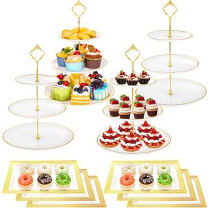 supernal 3 Tier Cupcake Stands, 6pcs Plastic Trays, Cake Platters Includes 6 pcs Pastry Trays,4 Pack Cupcake Dessert Stand