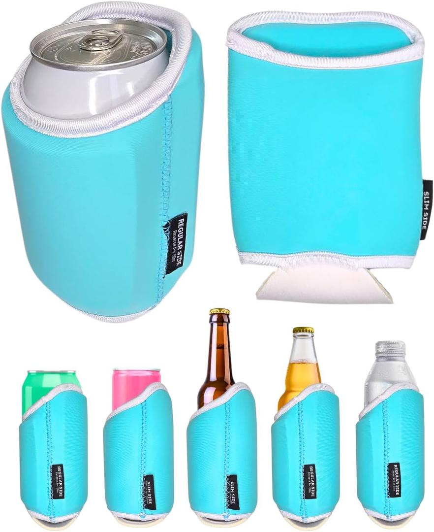 TahoeBay Universal Blank Can Coolers (8-Pack) Neoprene 4 in 1 Insulated Sleeves Fits 12 oz Beer Cans and Bottles, Slim, 16oz Drinks, Water, Blanks for Sublimation, Vinyl, DTF (Aqua)