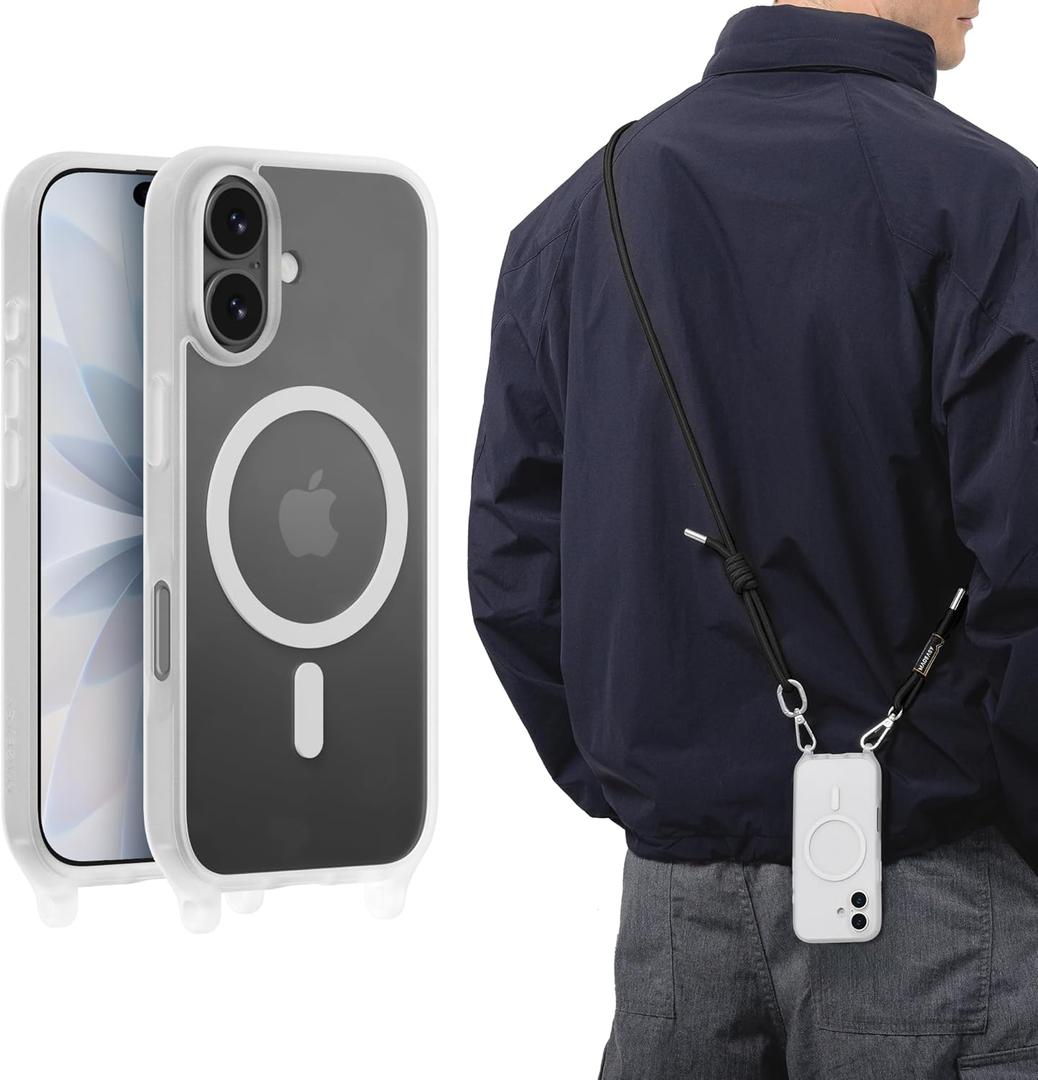 MAGEASY Compatible with iPhone 17 6.3" Case with Crossbody Strap - 16ft Drop Protection, Compatible with MagSafe | Roam M (Transparent)