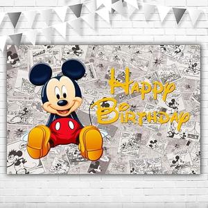 Vintage Mouse Backdrop 5x3ft Classic Birthday Banner Red & Black Vinyl Cartoon Mouse First Year
