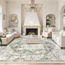 LIVEBOX Washable 9x12 Area Rugs, Large Rugs for Living Room Boho Soft Non-Slip Rug, Low-Pile Vintage Medallion Rug, Retro Indoor Carpet for Dining Room Bedroom Office Sage Green