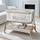 GROWNSY 5-in-1 Baby Bassinet Bedside Sleeper with Gentle Rocking Mode, 6 Adjustable Heights, Full Breathable Mesh, Convertible to Portable Crib, Bassinets with Mattress & Wheels, Beige, Standard