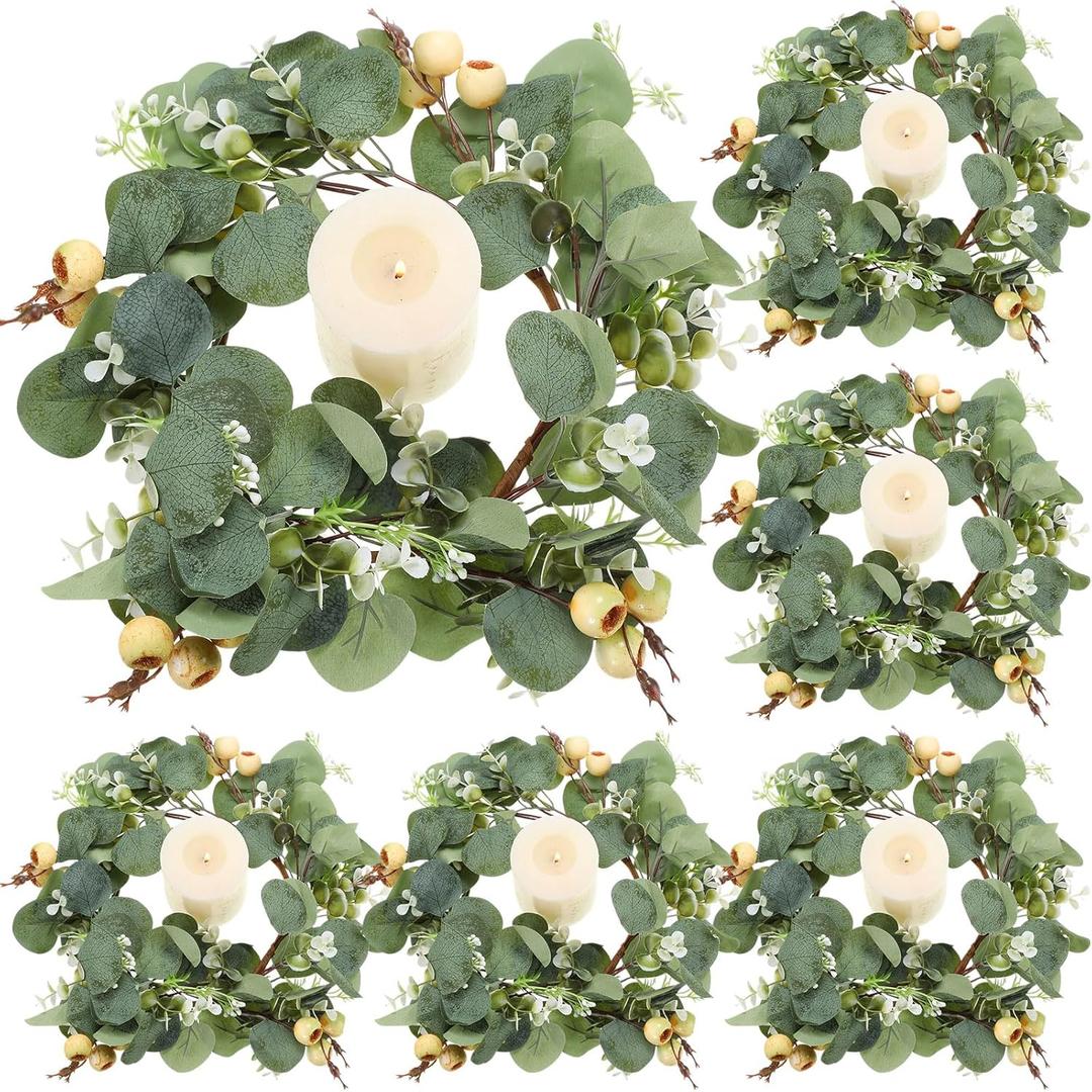 Redbaker 6 Pcs Eucalyptus Wreath 12 Inch Artificial Green Leaves Greenery Wreaths for Front Door Farmhouse Spring Summer Decor for Wedding Window Tabletop Decoration(Elegant)