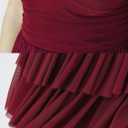 eoeoo Women's Sexy V Neck Ruffled Hem Mesh Sleeveless Ruched Spaghetti Strap Flowy Mini Dress WineRed S (S)