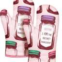 Slohif Funny Oven Mitt Heat Resistant for Women - 2 Pack Pink Cute Novelty Cool Kitchen Oven Mittens with 100% Cotton for Baking and Cooking Accessories