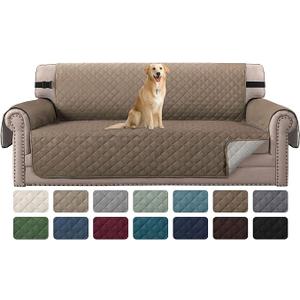 DEMORI Reversible Quilted Sofa Cover Water Resistant Sofa Slipcover Washable Couch Cover with Non Slip Elastic Strap Furniture Protector for Kids, Dogs, Pets(Sofa, Taupe Brown/Beige)