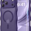 DOMAVER for iPhone 17 Pro Max Case for Women, 1X Screen Protector+1X Wrist Strap, Compatible With MagSafe Full Camera Protection Cute Wave Matte Phone Case for iPhone 17 Pro Max, Deep Purple