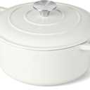 3 Qt Enameled Cast Iron Dutch Oven with Lid, E-far Small Round Nonstick Dutch Oven Pot for Bread Baking Braising Stews Roasting Cooking, Heavy Duty, Induction & Oven Safe - White
