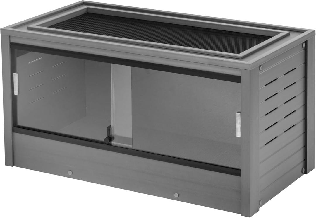 New Age Pet ECOFLEX 36" Mojave Reptile Lounge -Durable Wood Plastic Composite Habitat with Ventilation, Removable Glass Doors & Lock, Easy Assembly, for Tortoises, Snakes, Iguanas (Medium, Grey)