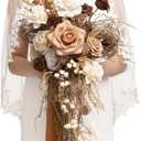 Ling's moment Beige Bridal Bouquet Cascading, Brown Boho Wedding Bouquets for Bride, 13 Inch Bride Bouquets for Wedding Artificial Flowers Bouquets for Rustic Wedding Ceremony Anniversary