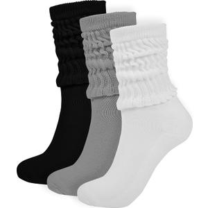 BomKinta Crew Slouch Socks Women - Retro Scrunch Short Sock - Soft Solid Ankle Socks - Gifts for Womens Size 5-11 (Black White Grey -3 Paris)