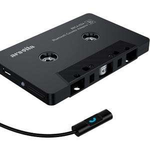 arsvita Bluetooth 5.0 Cassette to Aux Adapter for Car, Tape Audio Adapter, Hands-Free Call, Charcoal Black