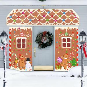 Large Christmas Gingerbread Door Stickers Peppermint Gingerbread Candy Door Decal for Party Decoration Xmas Theme Supplies Window Floor Clings Wall Decals