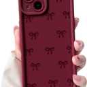 NITITOP Compatible with iPhone 14 Plus Case Cute Stylish Bow Knot Ribbon Design for Women Girls Artistic Bowknot Soft TPU Shockproof Protective Full Camera Protection Cover - Wine Red