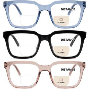 3 Pack Bifocal Reading Glasses for Women Men Oversized Clear Top Bi-focal Readers Far/Near Dual-use Computer Eyewear