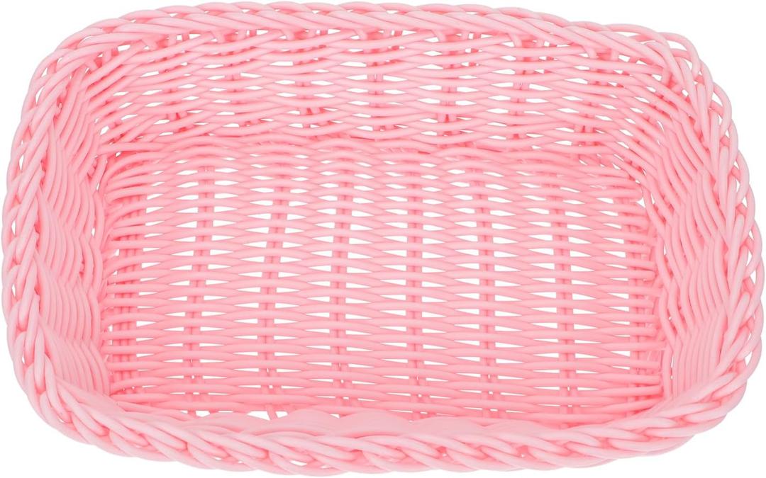 Woven Baskets Wicker Fruit Baskets Christmas Storage Nursery basket with Handles for Organizing Party Candy Basket Food Serving Tray Bread Basket for Home Kitchen Pink