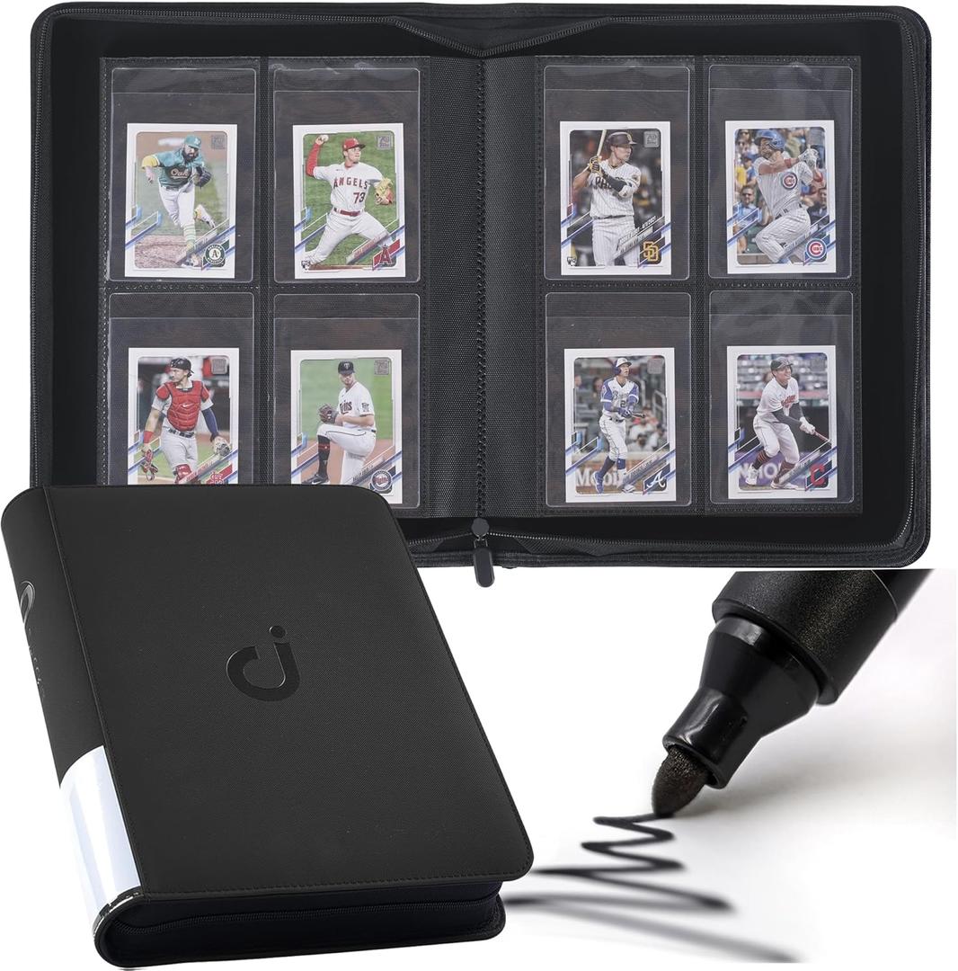 Semi Rigid Card Holder Binder - Fits 240 CardsPremium 4 Pocket Card Binder Compatible for 3-5/16" x 4-7/8" Semi Rigid Card Holders for Trading Cards or Sports CardsModel RClassic Black