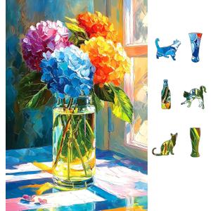 Hydrangea Puzzles for Adults 500 Pieces, Front of Window Blossom Flowers Art Jigsaw Puzzles for Family Fun Challenging, Party Game Gifts Decoration (23 x 15 Inch)