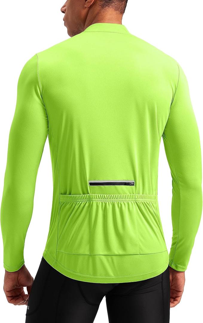Bikewa Men's Cycling Jersey with 3+1 Rear Zipper Pockets Long Sleeve Moisture Wicking UPF 50+ Half Zip Riding Bike Shirts (XX-Large)