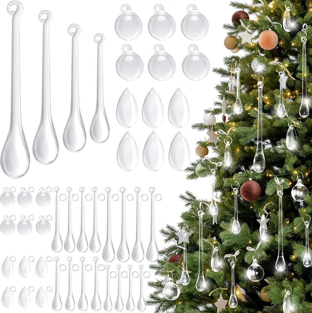 100 Pcs Teardrop Ornaments for Christmas Tree, Hanging Drop Ornaments Crystal Chandelier Pendant for Christmas Winter New Year Party and Home Decorations