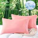 YIYEA King Size Pillow Cases Set of 2, 100% Viscose Derived from Bamboo Cooling Pillowcases for Hot Sleepers, Silky Soft Breathable Pillow Covers with Envelope Closure (20" x36, Pink)