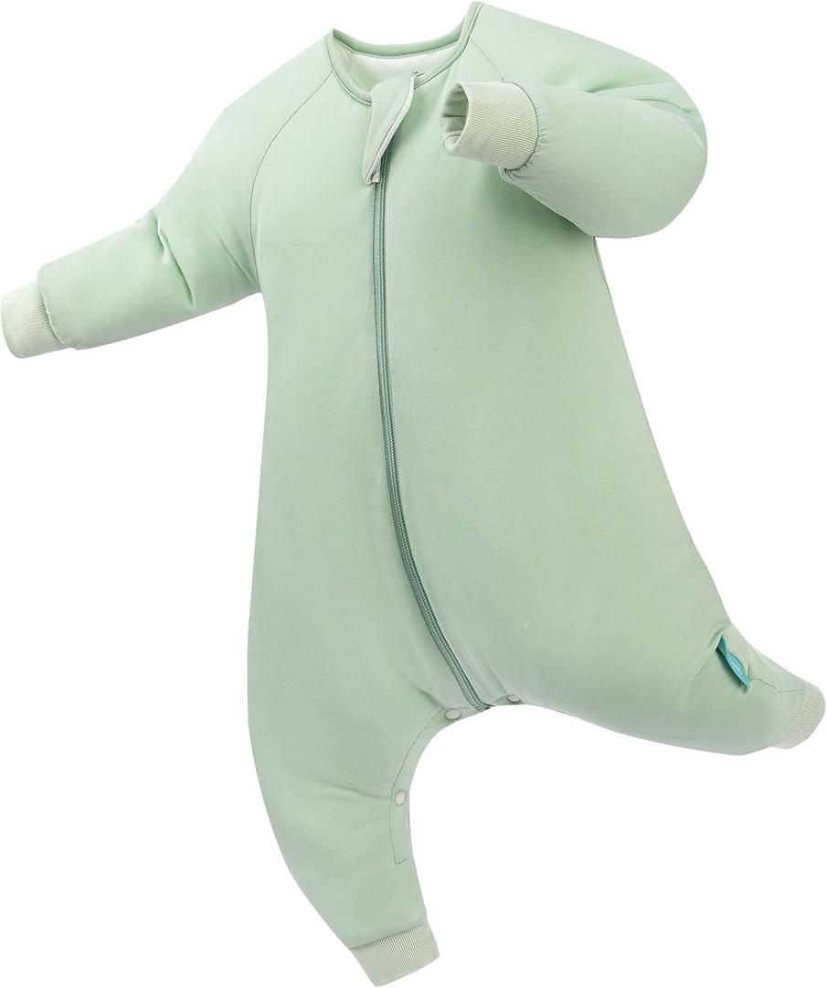 PurComfy Supersoft Active Toddler Sleepsuit 1.0 TOG Long Sleeve Wearable Blanket with Legs All-Season Cozy Sleeper (6-15 Months, Sage)