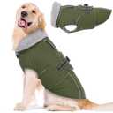 Lelepet Warm Dog Coat Reflective Fleece Vest Waterproof Dog Jacket with Adjustable Buckle Hook & Loop Windproof Cold Weather Coats for Small Medium Large Dogs, Army Green, XL