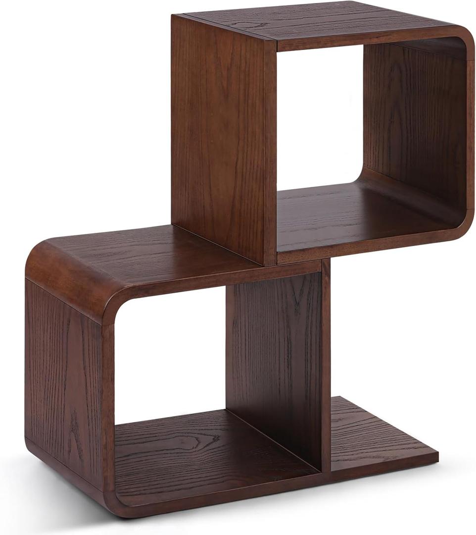 Modern Narrow Side Table, 3 Tier Skinny Slim End Table with Storage Shelves, Solid Wood Minimalist Nightstand for Small Spaces, Living Room, Bedroom, 24 L x 9 W x 24 H, Walnut