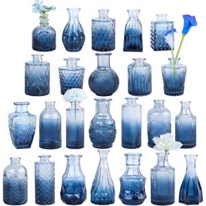 24Pcs Blue Glass Bud Vases Set, Small Vases for Flowers, Perfect for Centerpieces at Parties, Baby Showers, Weddings, Events, Graduation Season, Great Gifts for Office & Home Dcor