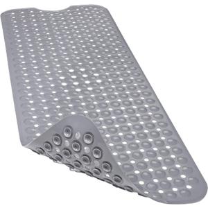 Linoows Bathtub and Shower Mats, 40x16 Inch Extra Large Non Slip Soft Bath Tub Mat with Suction Cups and Drain Holes for Bathroom Floor and Keep Tubs Clean, Machine Washable, Clear Gray