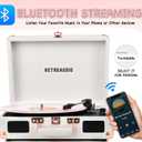 Vinyl Record Player with Built-in Speakers 3-Speed Vintage Record Player Bluetooth Portable Suitcase Turntable Belt-Driven LP Player Support RCA Output and Headphone Output (White Rose Gold)