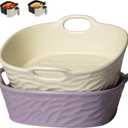 2Pcs Square Ceramic Bowls for Air Fryer, Easy Clean Liner, Replacement for Silicone Liners (8.5 inch Square: Purple+White)