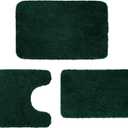 Bathroom Rugs Sets 3 Pieces Microfiber - Upgrade Non-Slip Thermo-Plastic Rubber Bottom- Quick Dry - Machine Wash for Bedroom, Tub, Living Room (Dark Green)