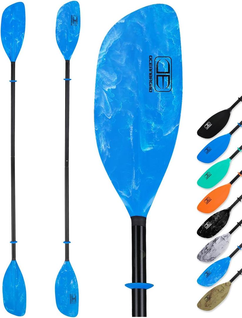 OCEANBROAD Kayak Paddle 90.5in/ 230cm Alloy Shaft 2-Piece Floatable Kayak Oar for Kayaking Canoeing Boating, 1 Paddle, Blue Wave