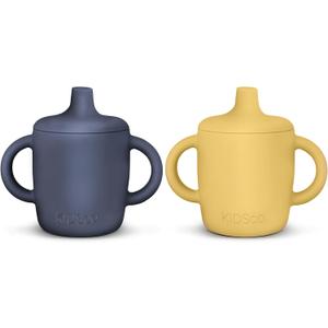 Silicone Sippy Cups with Easy Grip Transition Handles and a Soft Spout. A Non Toxic No Spill Unbreakable Training Cup 150ml/5oz |2-PACK Midnight Blue and Canary|