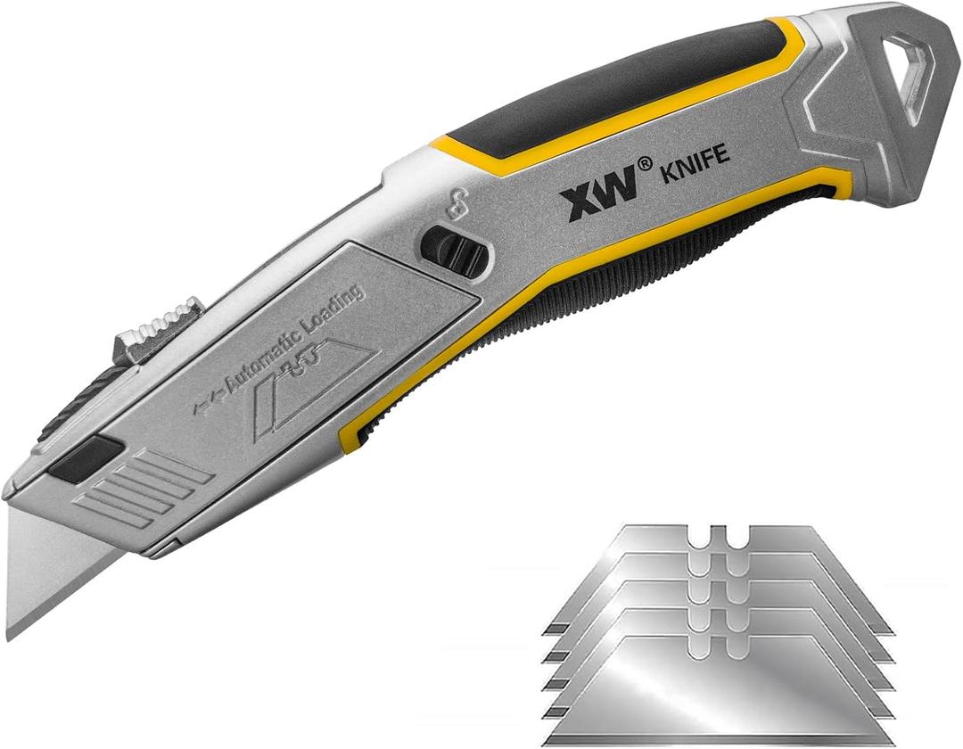 XW Heavy Duty Auto-loading Utility Knife,3-position Retractable Box Cutter with Total 5 Blades