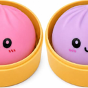 2PCS Dumpling Squishies Fidget Sensory Toys with Food Steamer,Colorful Stretch Squeeze Dough Ball Stress Balls,Hand Desk Toy for Stress Relief Gifts