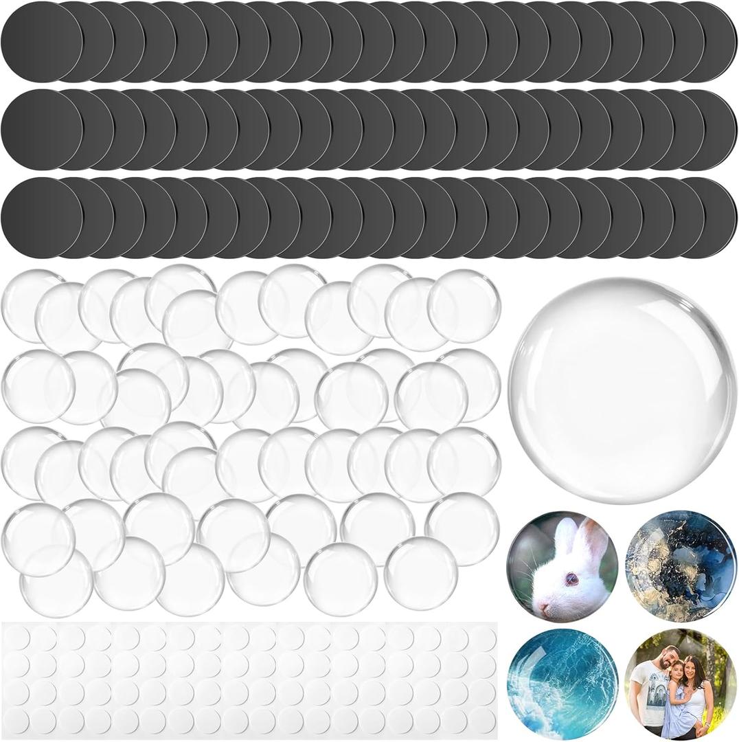 Aertiavty 200 Pcs Fridge Magnets Making Kit, 2 Inch Glass Magnets for Refrigerator, Locker, Whiteboard, Office, Kitchen, Decorative Magnet (100 Round Magnet+100 Glass+Clear Adhesive Dots)