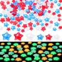 Weysat 240 Pcs Glow in Dark Patriotic Vase Filler 4th of July Star Gem Bead Red White Blue Decor Acrylic Resin Luminous Star for Memorial Day Independence Day Party Tabletop, 0.8/0.2 Inch(Mixed)