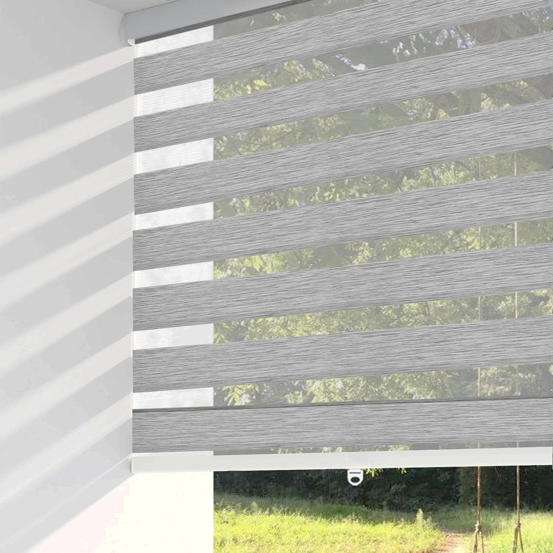 ShadesU Cordless Zebra Blinds for Windows  Light Filtering Dual-Layer Window Shades for Privacy - Easy to Install (Grey Color) (Maximum Height 72") (Width 26.5")