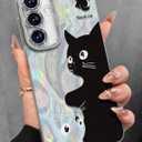 Toycamp Compatible with Samsung Galaxy A15 5G Case - Cute Glitter Black White Cat A15 5G Phone Case with Bling Camera Lens Protector Laser Holo Galaxy A15 5G Cover for Women Girly