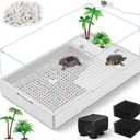 Large Turtle Tank (Tank + Water Pump), Acrylic Turtle Tank Starter Kit with Upgrade Rain Shower Head, Adjustable 5W Water Pump, Higher Fences and Multi-Function Areas. (L)