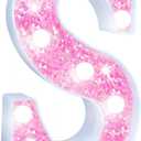 Pooqla LED Marquee Letter Lights, Light Up Pink Letters Glitter Letter Sign for Girls Gifts, Battery Powered for Night Light Birthday Party Wedding Home Bar Christmas Decoration, Cool White Pink S