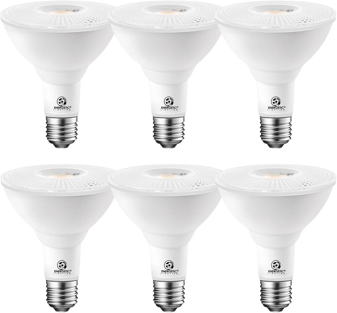 Energetic PAR30 LED Bulbs, Flood Light Outdoor Indoor 10 Watt (75 Watt Equivalent), 5000K Daylight, 1000 Lumens, E26 Base, Dimmable, Waterproof LED Recessed Light Bulbs for Security (6 Pack)